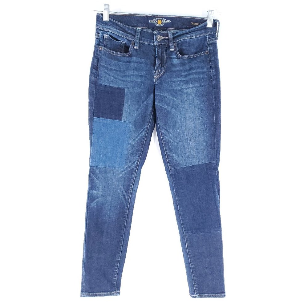 Lucky Brand Charlie Skinny Women Jean Patch Low Rise Blue Size 4 (28x28)